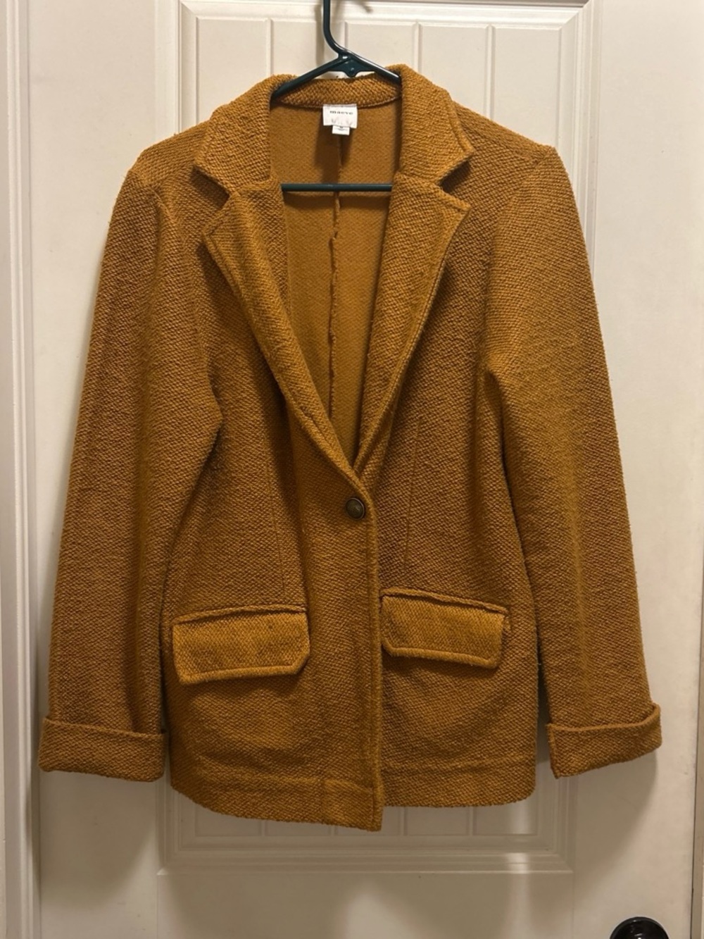Maeve Anthropologie M Textured Single-Button Blazer Jacket in Mustard/brown